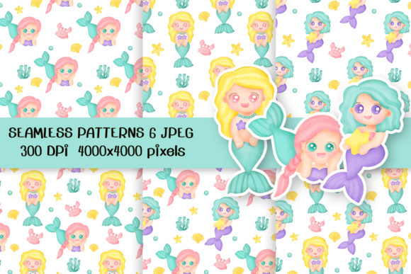 Cute Mermaid Seamless Patterns