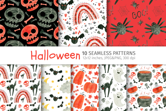 Halloween Black Red Seamless Patterns