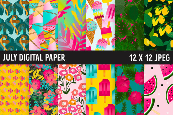 July Digital Paper Summer Patterns