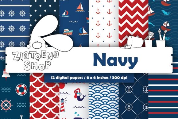 Nautical Digital Paper Navy Patterns