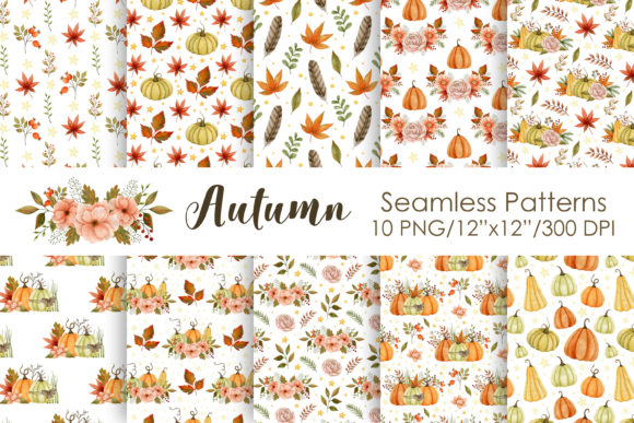 Watercolor Autumn Seamless Patterns for Creative Projects